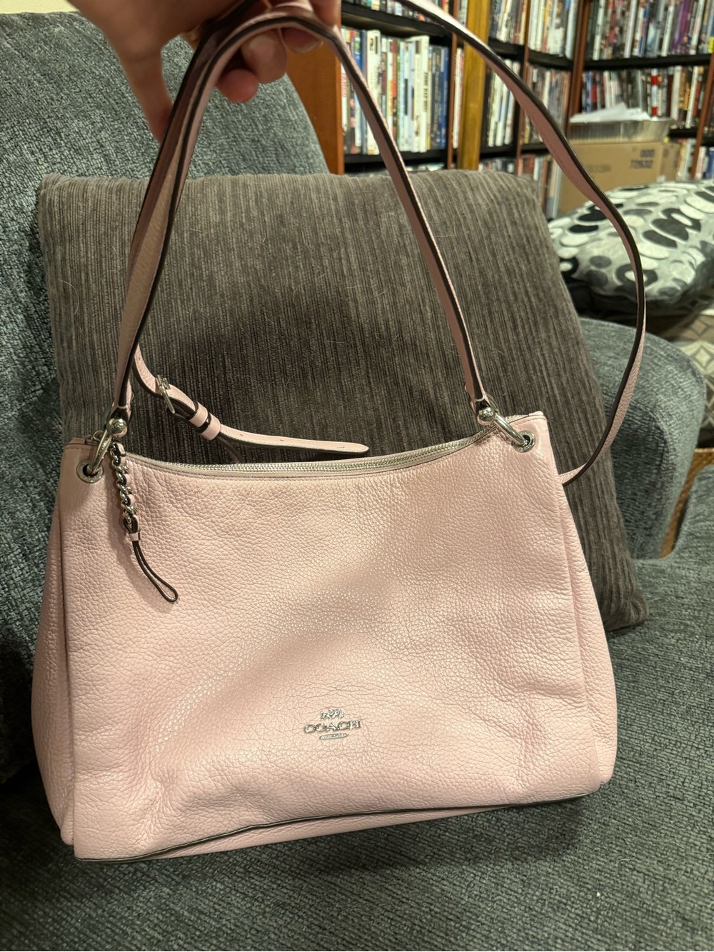 Coach Pebbled Leather Shoulder Bag in Light Pink with Silver Hardware